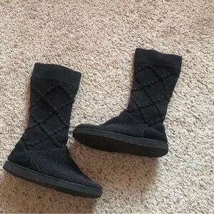 UGG Classic Argyle Knit Sweater Knee High Boots‎ Womens Size 7 5879 Black